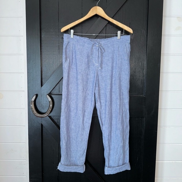 Tommy Bahama Blue 100% Linen Chambray Coconut Shell Button Breathable Pants S/P - Picture 3 of 14